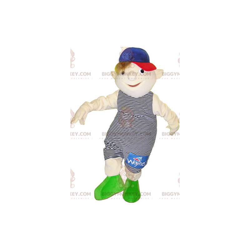 Little Boy BIGGYMONKEY™ Mascot Costume Wearing Striped Outfit -