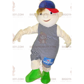 Little Boy BIGGYMONKEY™ Mascot Costume Wearing Striped Outfit -