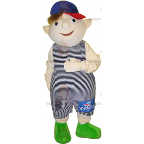 Little Boy BIGGYMONKEY™ Mascot Costume Wearing Striped Outfit –