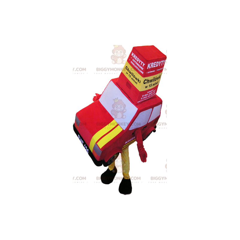 Costume de mascotte BIGGYMONKEY™ de voiture rouge et jaune