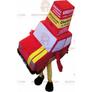 Costume de mascotte BIGGYMONKEY™ de voiture rouge et jaune