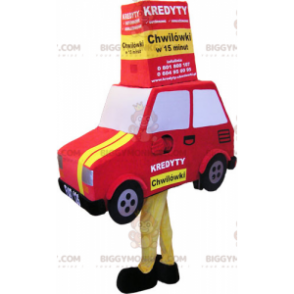 Costume de mascotte BIGGYMONKEY™ de voiture rouge et jaune