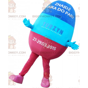 Traje de mascote BIGGYMONKEY™ com pílula azul e rosa. Traje de