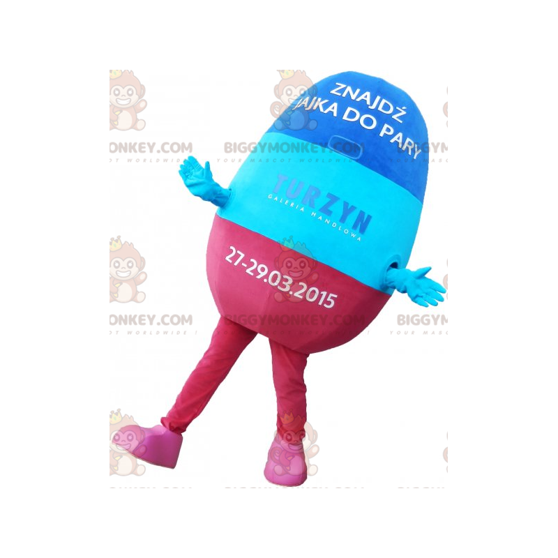 Blauw en roze pil BIGGYMONKEY™ mascottekostuum. Medicijn