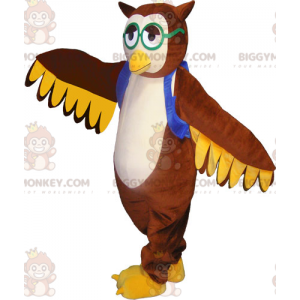 Costume mascotte gufo marrone BIGGYMONKEY™ con gilet e occhiali