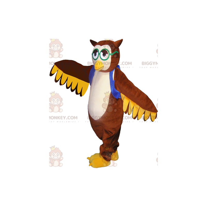 Costume de mascotte BIGGYMONKEY™ de hibou marron avec un gilet