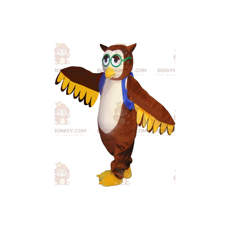 Kostým maskota hnědé sovy BIGGYMONKEY™ s vestou a brýlemi –