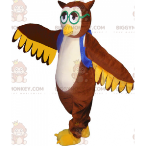 Brown Owl BIGGYMONKEY™ Mascot Costume with Vest and Glasses -