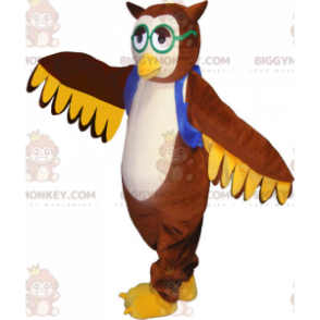 Brun ugle BIGGYMONKEY™ maskotkostume med vest og briller -