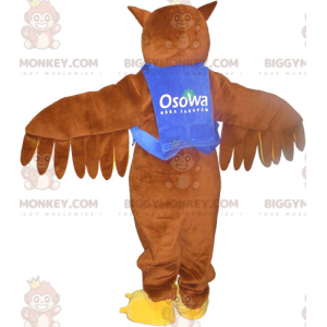 Costume de mascotte BIGGYMONKEY™ de hibou marron avec un gilet
