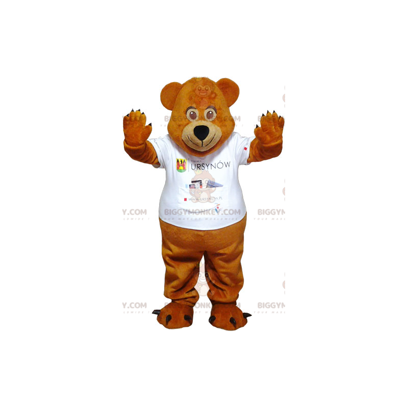 Brown Teddy Bear BIGGYMONKEY™ Mascot Costume with White Tee –