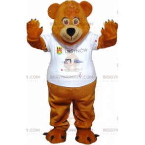 Brown Teddy Bear BIGGYMONKEY™ Mascot Costume with White Tee -
