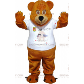 Bruine teddybeer BIGGYMONKEY™ mascottekostuum met wit T-shirt -