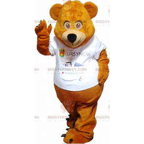 Brown Teddy Bear BIGGYMONKEY™ Mascot Costume with White Tee -