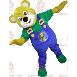 BIGGYMONKEY™ Yellow Bear Mascot Costume With Blue Overalls -