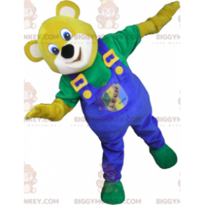 BIGGYMONKEY™ gul bjørnemaskotkostume med blå overalls -