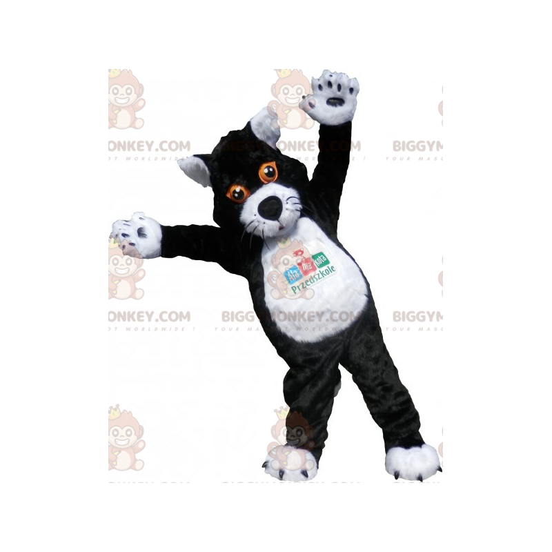 Gran disfraz de mascota de gato blanco y negro BIGGYMONKEY™.