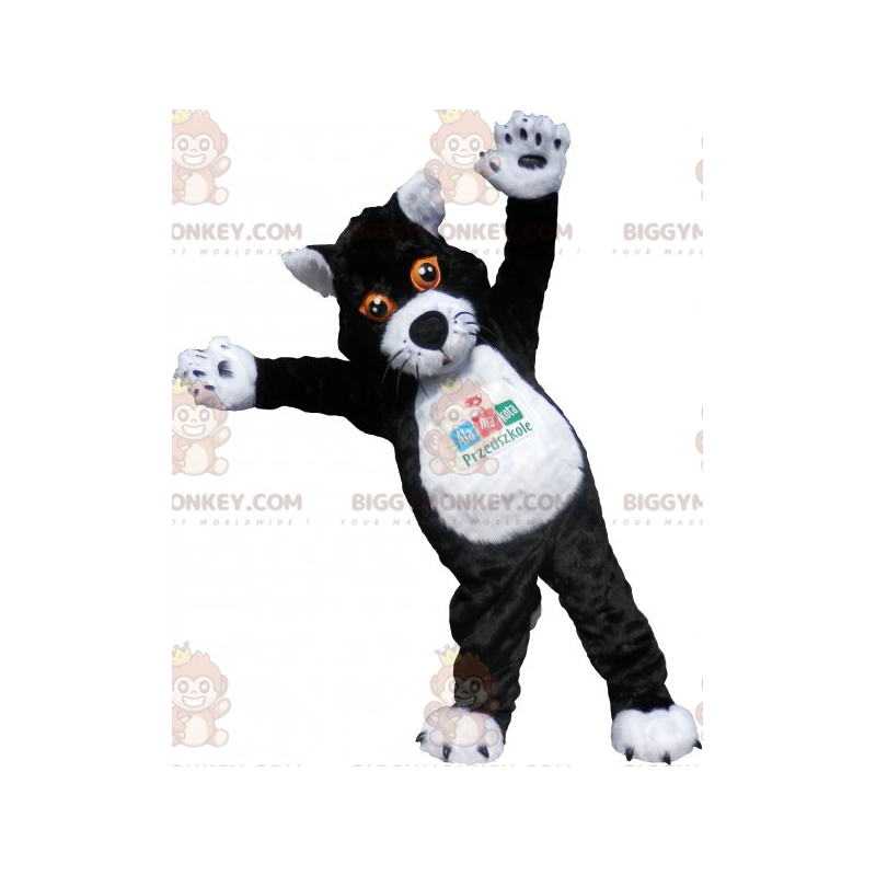 Traje de mascote BIGGYMONKEY™ grande gato preto e branco.