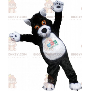 Iso mustavalkoinen kissan BIGGYMONKEY™ maskottiasu. kissan puku