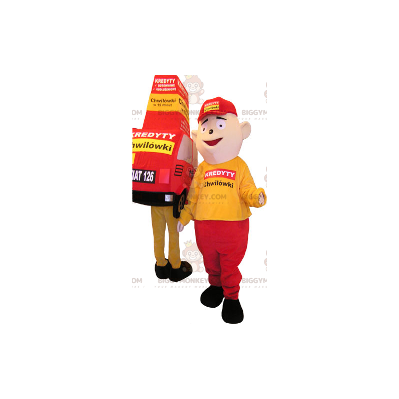 2 BIGGYMONKEY™s maskot 1 röd och gul bil och en matchande