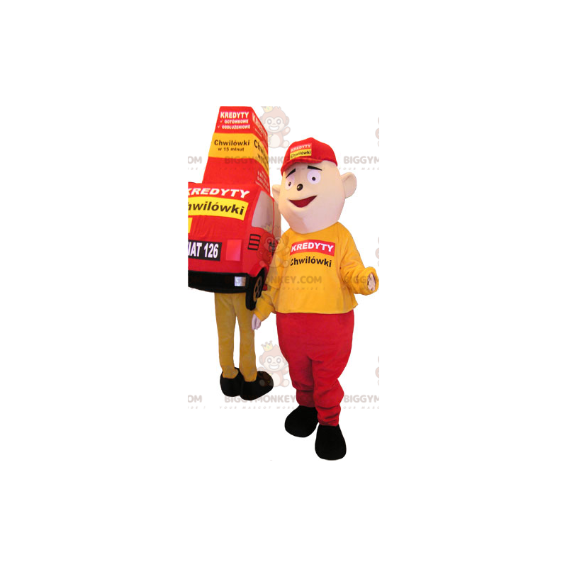 2 mascotes do BIGGYMONKEY™ 1 carro vermelho e amarelo e um