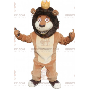 Brown and Tan Lion BIGGYMONKEY™ Mascot Costume with Crown -