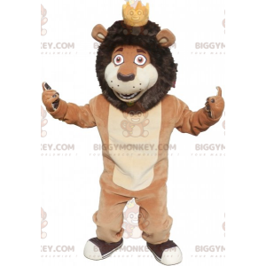 Brown and Tan Lion BIGGYMONKEY™ Mascot Costume with Crown –