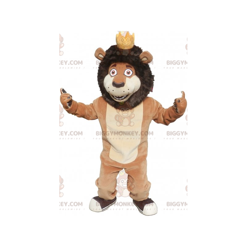 Brown and Tan Lion BIGGYMONKEY™ Mascot Costume with Crown –