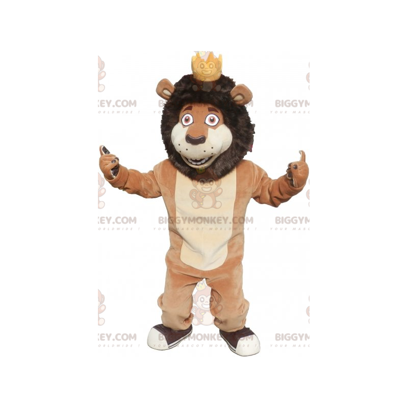 Brązowy podpalany kostium maskotka lew BIGGYMONKEY™ z koroną -