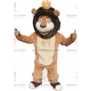 Brown and Tan Lion BIGGYMONKEY™ Mascot Costume with Crown -