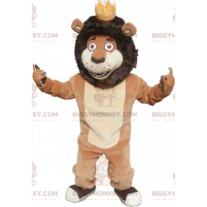 Brunt och brunt lejon BIGGYMONKEY™ maskotdräkt med krona -