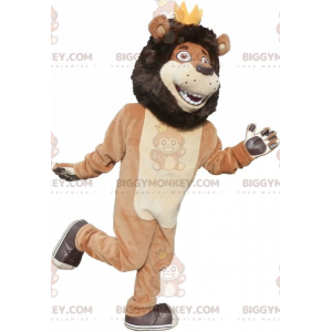 Kostým maskota hnědého a hnědého lva BIGGYMONKEY™ s korunou –
