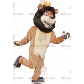 Brown and Tan Lion BIGGYMONKEY™ Mascot Costume with Crown –