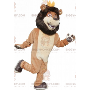 Brown and Tan Lion BIGGYMONKEY™ Mascot Costume with Crown -