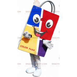 Costume da mascotte sorridente del sacchetto di carta colorato