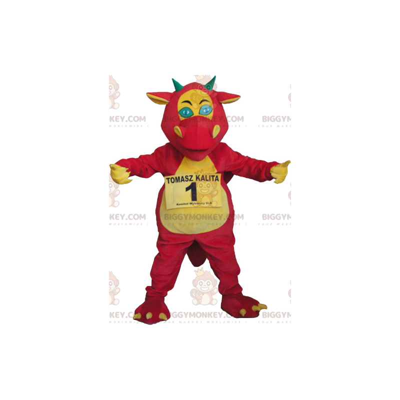 Disfraz de mascota dragón gigante rojo amarillo y verde