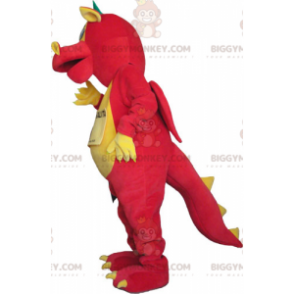 Costume da mascotte drago gigante rosso giallo e verde