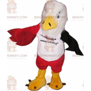 Traje de mascote de águia branca vermelha e preta BIGGYMONKEY™