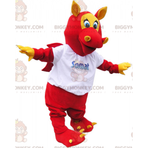 Kostým maskota BIGGYMONKEY™ Červený okřídlený drak s ušima a