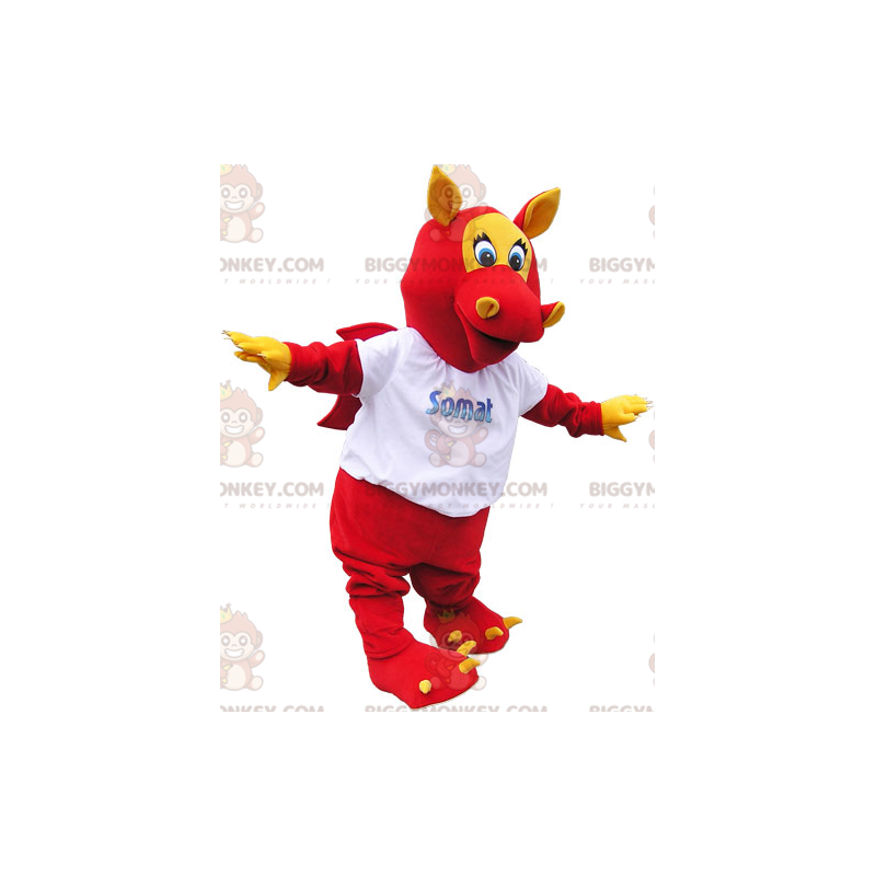 BIGGYMONKEY™ Costume da mascotte Drago alato rosso con orecchie