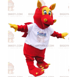 BIGGYMONKEY™ Costume da mascotte Drago alato rosso con orecchie