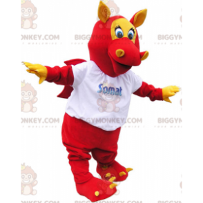 BIGGYMONKEY™ Maskotdräkt Red Winged Dragon med öron och klor -