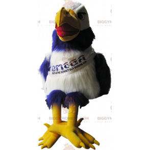 Costume de mascotte BIGGYMONKEY™ de vautour bleu et blanc avec