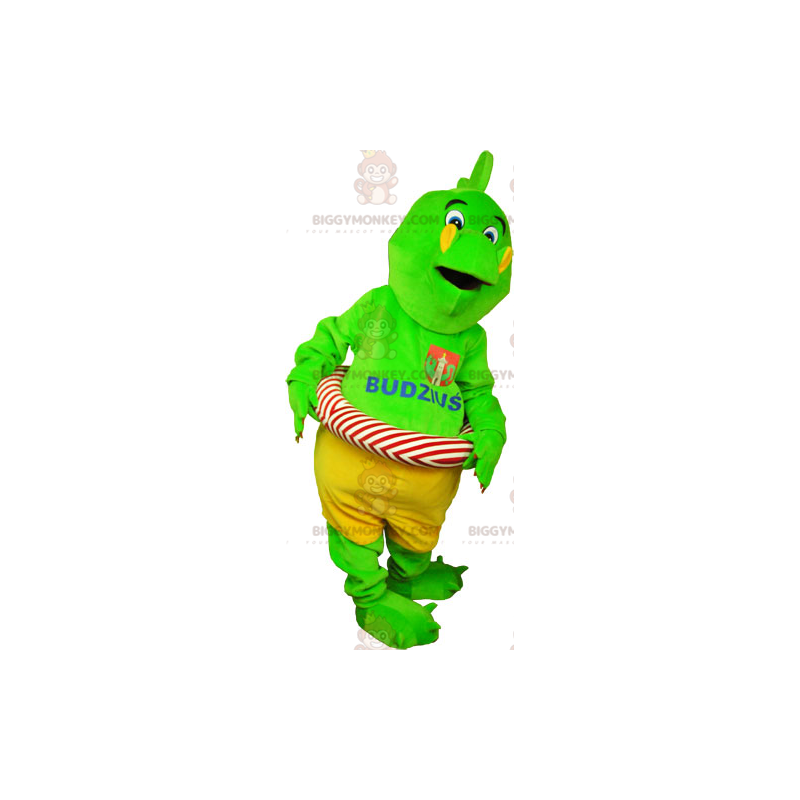 BIGGYMONKEY™ Mascot Costume Flashy Green Dinosaur In Shorts