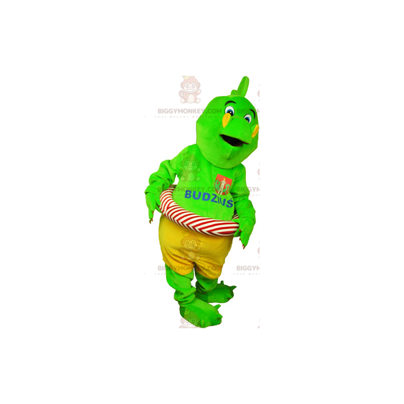 BIGGYMONKEY™ maskottiasu Kiiltävä vihreä dinosaurus shortseissa