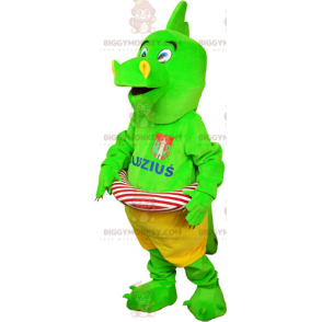 BIGGYMONKEY™ maskotkostume Prangende grøn dinosaur i shorts med