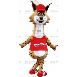 BIGGYMONKEY™ Mascottekostuum met grappige gevlekte lynx en rode