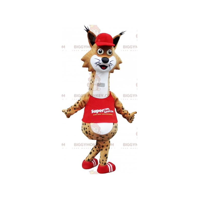 BIGGYMONKEY™ Funny Spotted Lynx Mascot Costume With Red Outfit