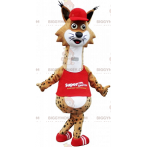 BIGGYMONKEY™ Funny Spotted Lynx Mascot Costume With Red Outfit