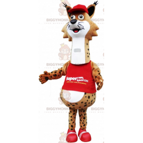 BIGGYMONKEY™ Mascottekostuum met grappige gevlekte lynx en rode